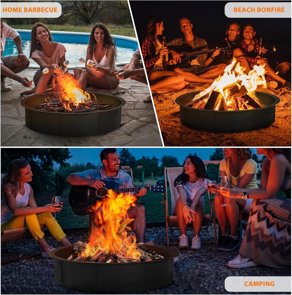 36" Fire Pit Ring Insert, YAHKBTEN Smokeless Heavy Duty Steel Fire Pit