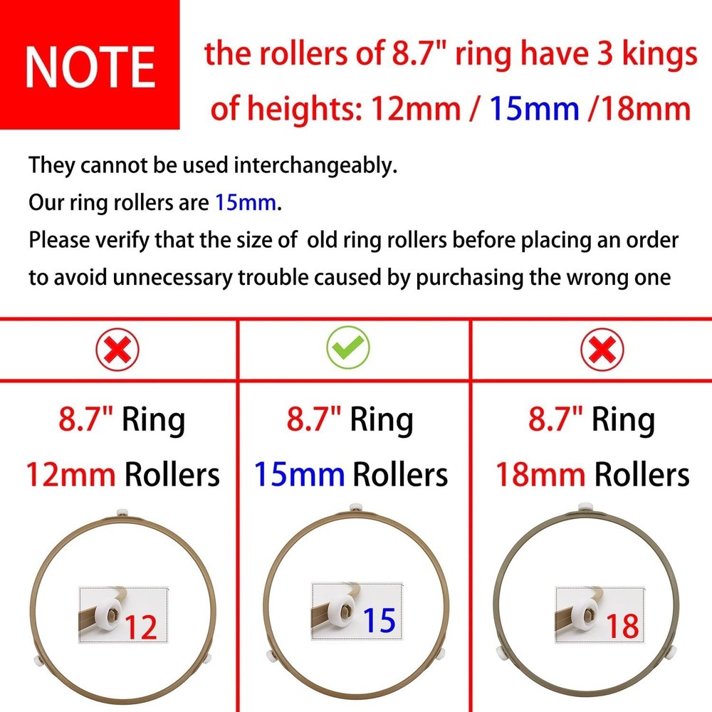 8.7" Microwave Turntable Ring - 15mm Rollers, Durable 2-Pack Replacement Parts