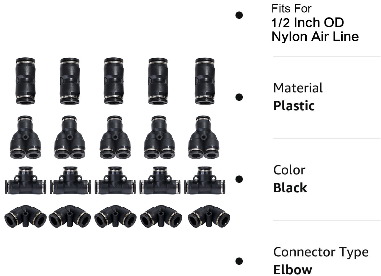 Nylon Air Line Dot Approved OD 1/2" 33ft 50ft 100ft Or Push To Connect Fitting