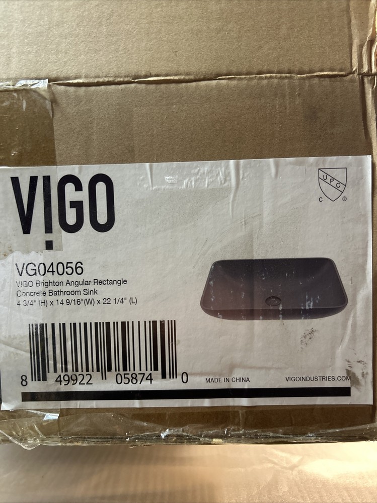 Vigo VG04056 Concreto Stone 14-1/2" Rectangular Concrete Vessel - Grey