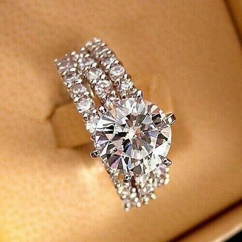 3.10 Ct Round Cut Lab-Created White Diamond Wedding Ring Set 925 Sterling Silver