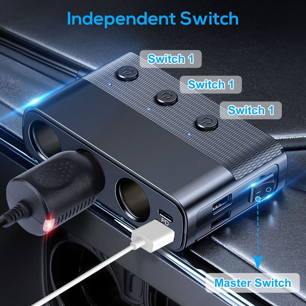 3 Way Car Cigarette Lighter Socket Splitter USB Fast Charger Power Adapter 12V