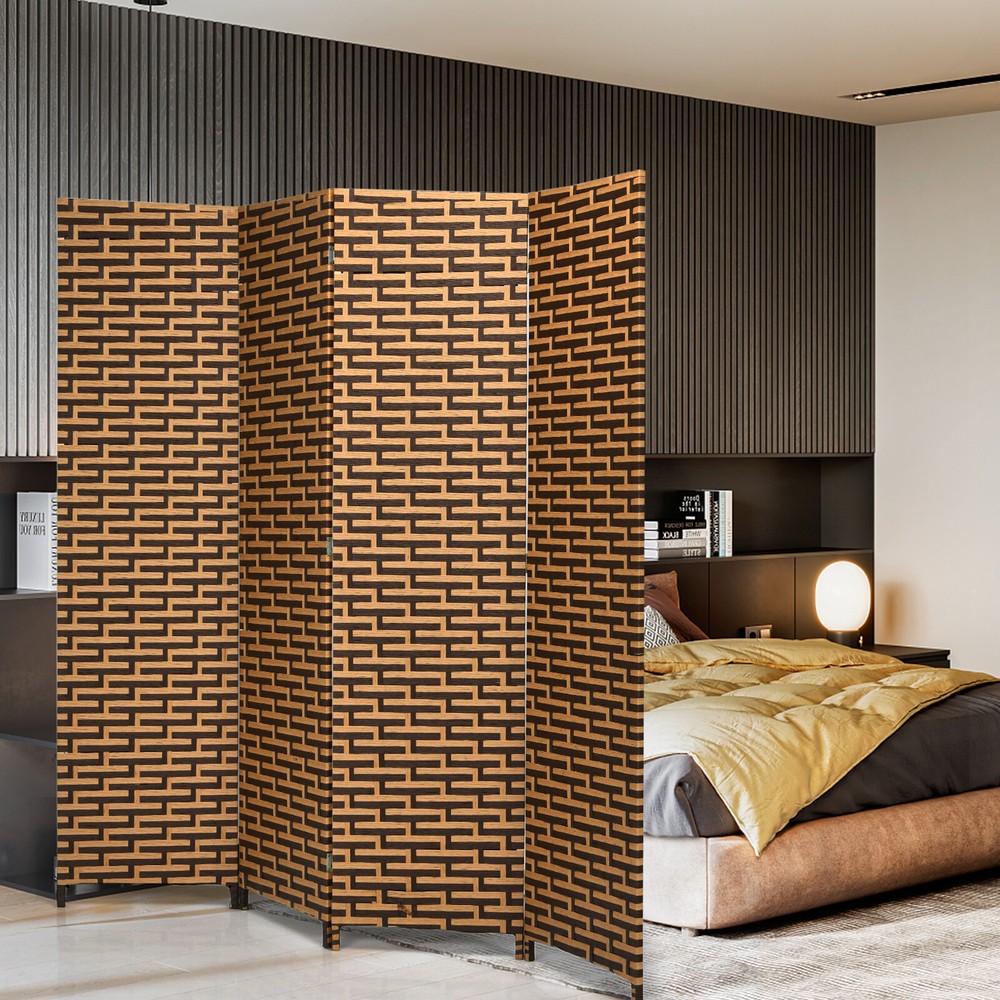 4 Panel Folding Room Divider Weave Fiber Privacy Partition Screen 6FT Tall