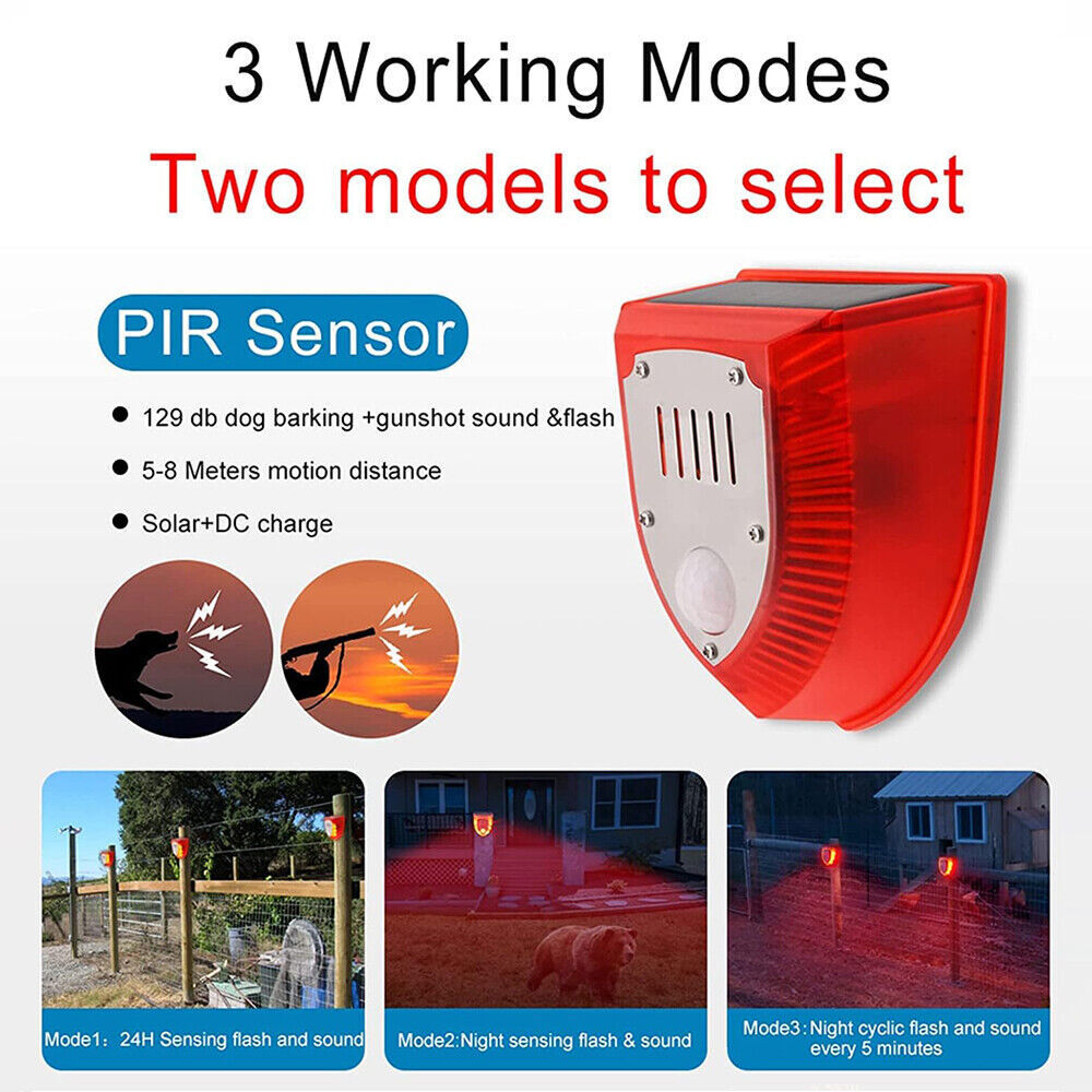 Solar Alarm LED Light Solar Strobe Light Wireless Motion Sensor Detector Outdoor