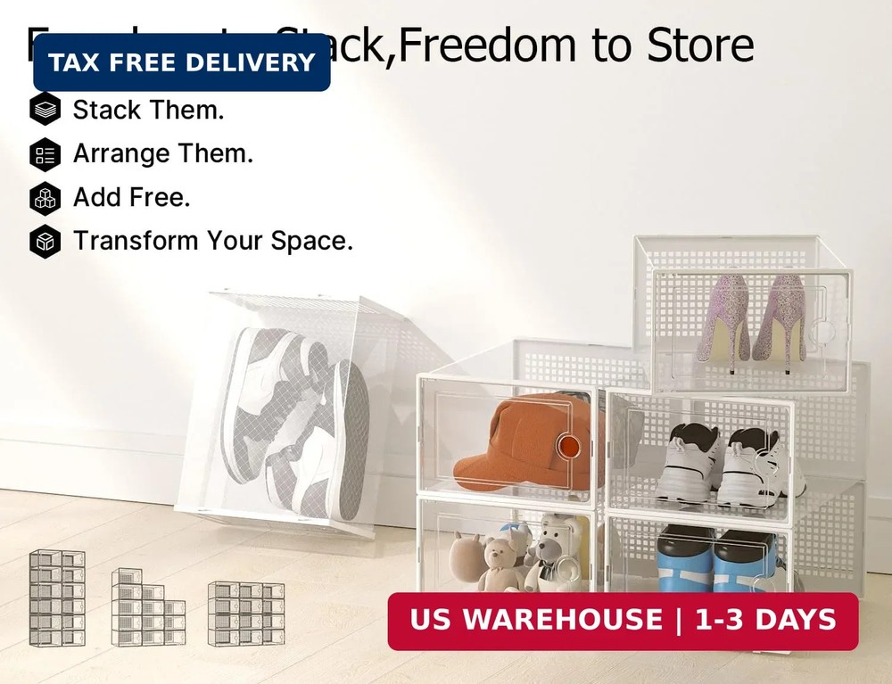 Kuject XX-Large Shoe Storage Boxes Organizers Clear Plastic Stackable 12 Pack, S