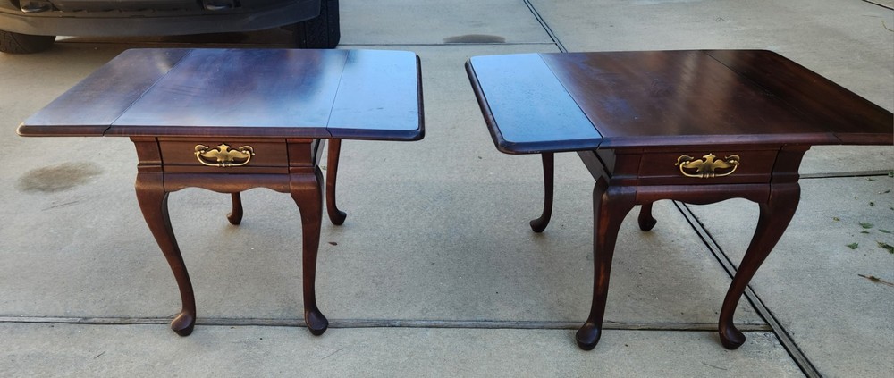 2 Mersman Solid Cherry Traditional 34" Drop Leaf Pembroke Accent End Table VG