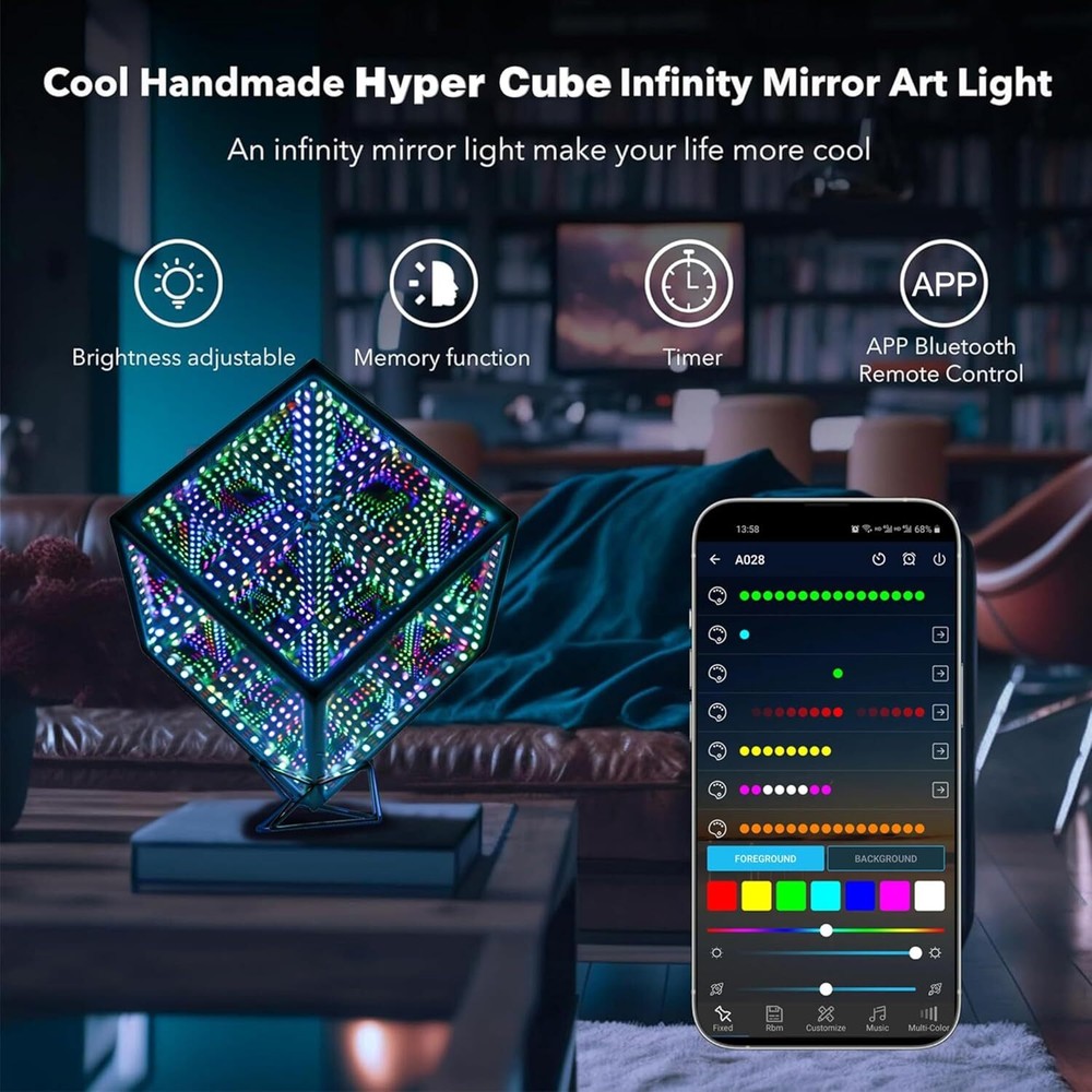 Infinity Hyper Cube LED Light LED Controller with Stand, Controller & Sound & Ap