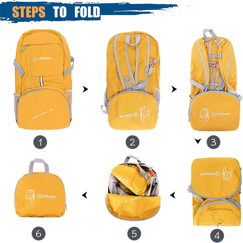 ZOMAKE Lightweight Packable Backpack 35L - Light Foldable Hiking 35 L, Yellow