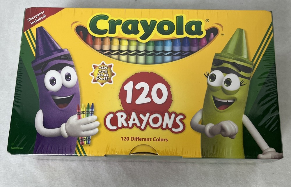 Crayola Crayons Sealed Box 120 Crayons With Sharpener Made with Solar Power