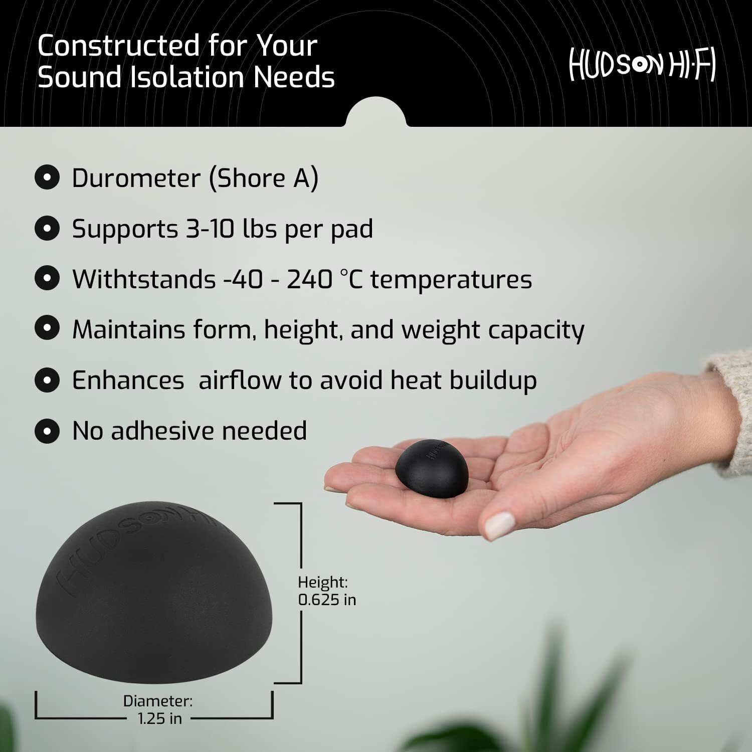 Hudson Hi-Fi Platinum Silicone Hemisphere Non-Skid Isolation Feet w/ Adhesive