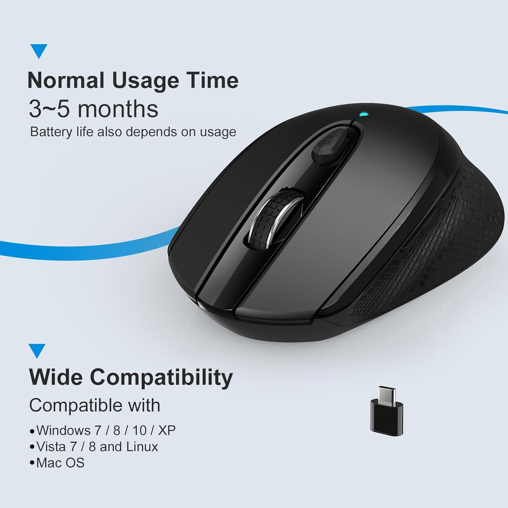 USB C Wireless Mouse, Type C Silent Mouse for Macbook Air/Pro, 2.4G Cordless Com