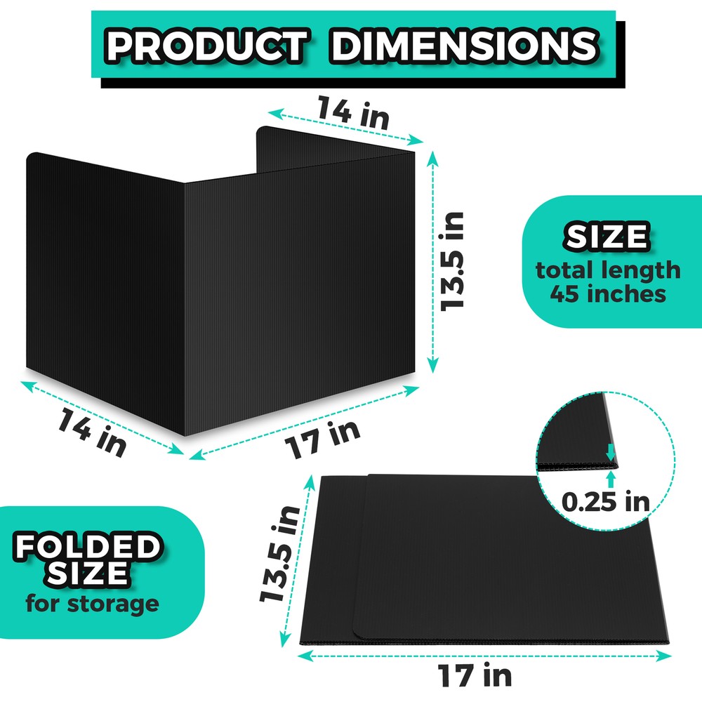 22-Pack Black Desk Dividers for Students, Plastic Study Carrel, Classroom Folder
