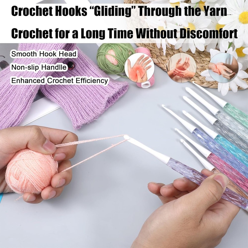 Ergonomic Crochet Hooks Set, 8Pcs Comfortable Practical Crochet Needles Color...