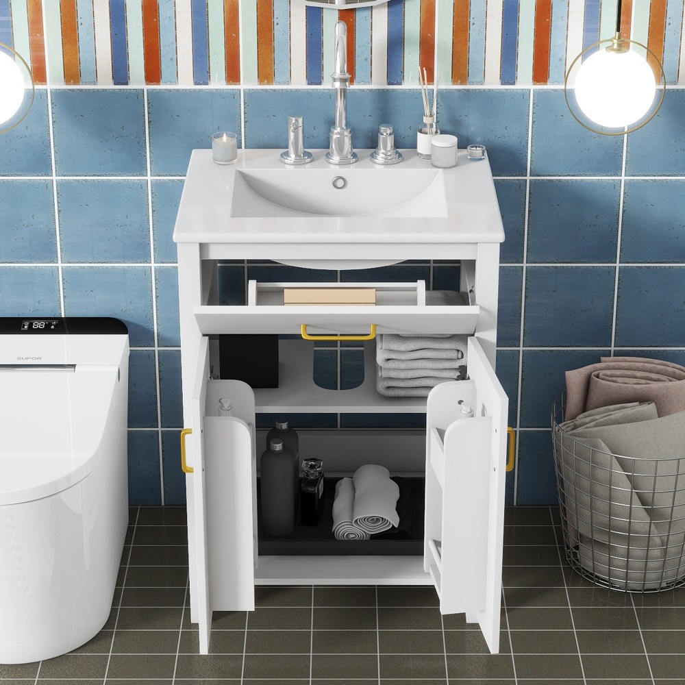 Bathroom Vanity Combo W Ceramic Sink Luxurious Space-Saving Vanity