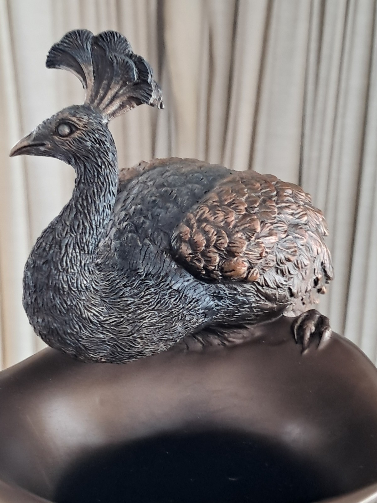 Bronze Style Prunus And Peacock Large Decorative Flower Vase ~ 19.5" Signed