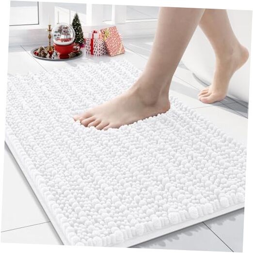 Luxury Chenille Bathroom Rug Mat, Extra Soft Thick 24" x 16" Rectangular White
