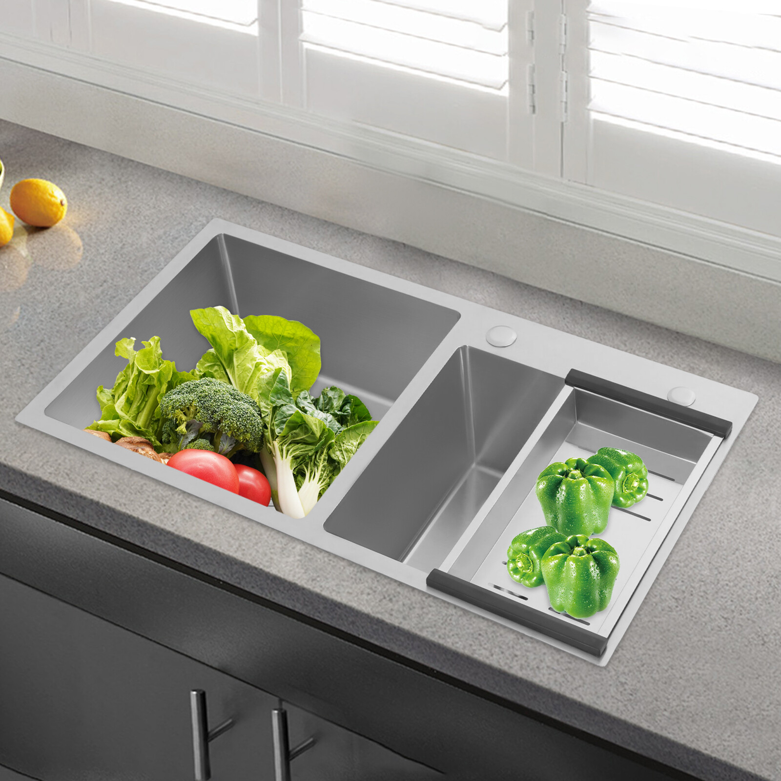 Stainless Steel Kitchen Sink Double Bowl Kitchen Sink with Drain Basket