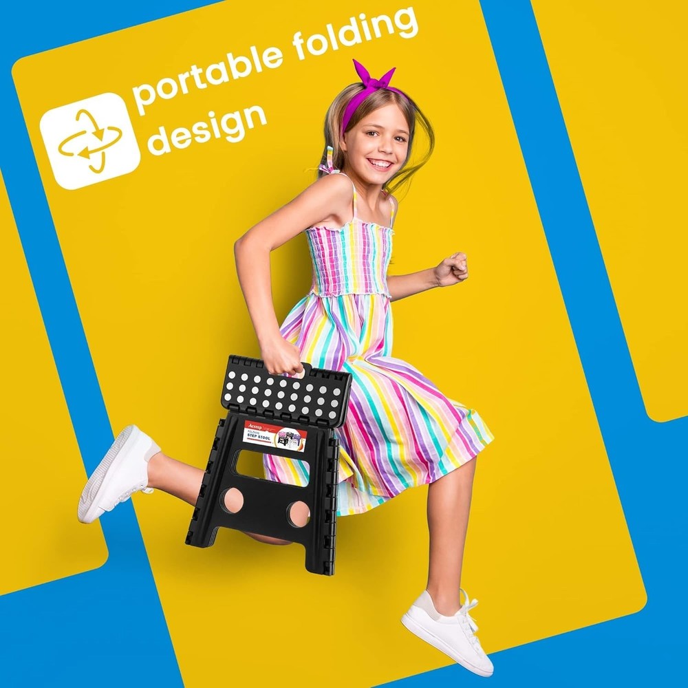 Versatile 13 Inch Black Folding Step Stool - Perfect for Kitchen & Bathroom Use