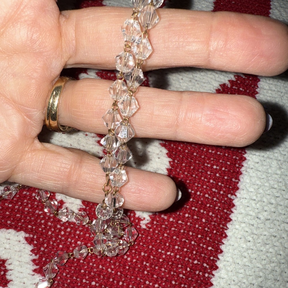 Crystal Beaded Gold Rosary Necklace Crucifix Catholic-