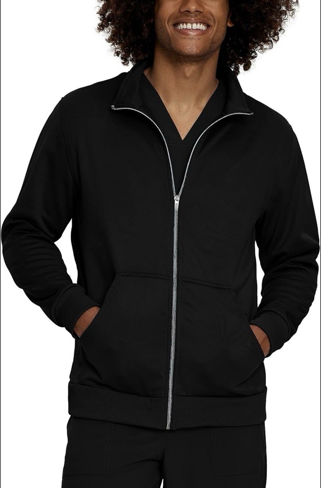 Urbane Performance Tailored Fit Zip-Front Scrub Jacket for Men Black Medium