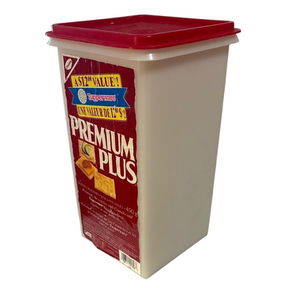 Tupperware Container Premium Plus Crackers Orig Red Label Advertisement Storage