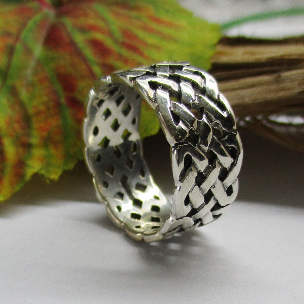 Wide Friendship Ring Silver 925 Ring - Braid Pattern Men Women
