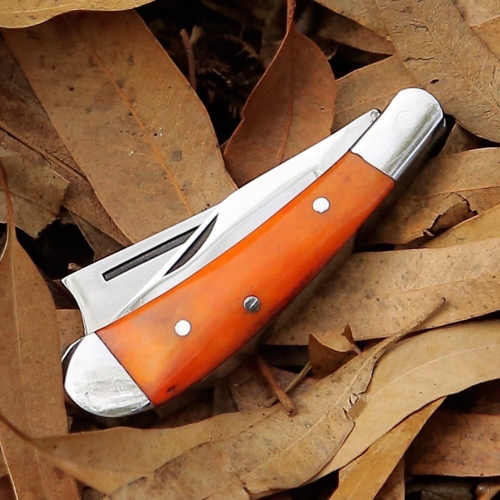 Two Blade Folding / Pocket Knife with ( Camel Bone Handle )