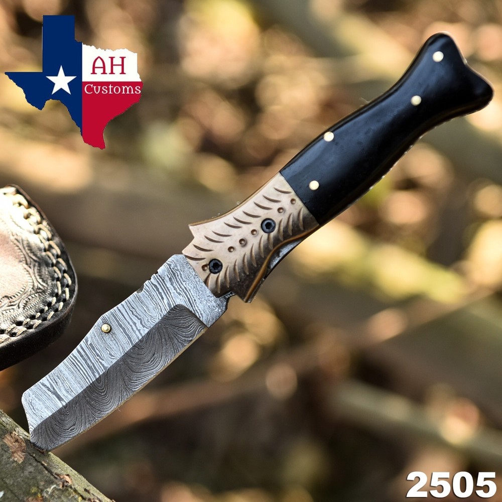 HANDMADE DAMASCUS STEEL FOLDING BLADE POCKET KNIFE RISEN  HANDLE 2505