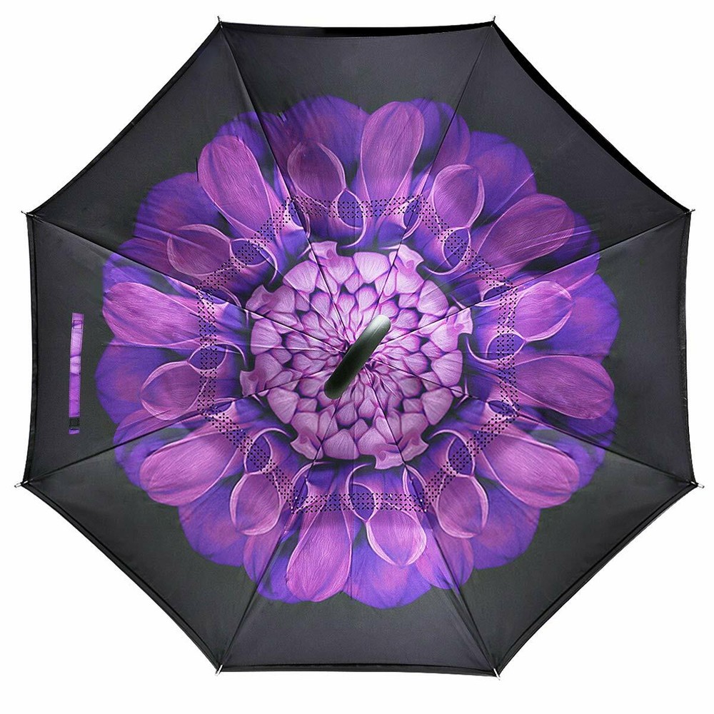 C-Handle Inverted Reverse Umbrella, Flower print (Inside-out, Upside-down)