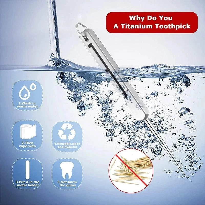 1 pcs Titanium Edc Retractable Toothpick with Spring Push Design **
