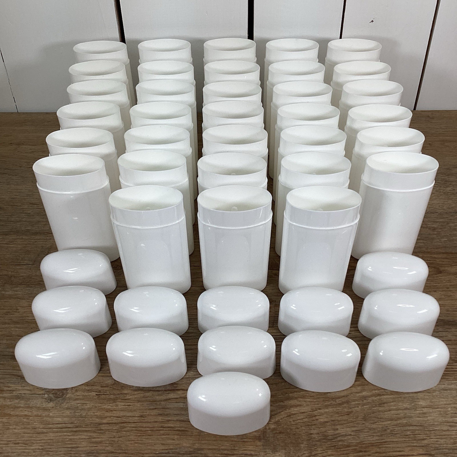 New Bulk Lot 32 Empty Polypropylene 2.5 oz Deodorant Twist Up Tubes with 13 Caps