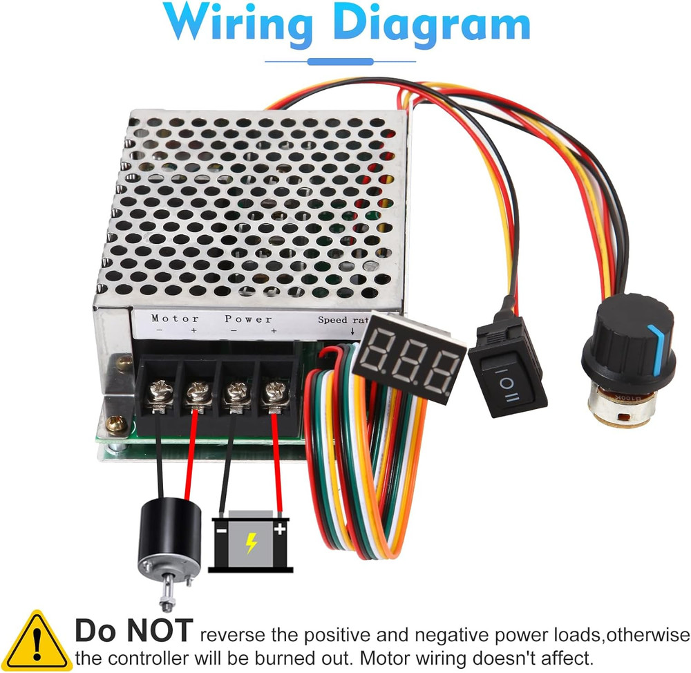 PWM DC Motor Speed Controller, DC 10-55V / Rated 40A / Max 60A, LED Display Step