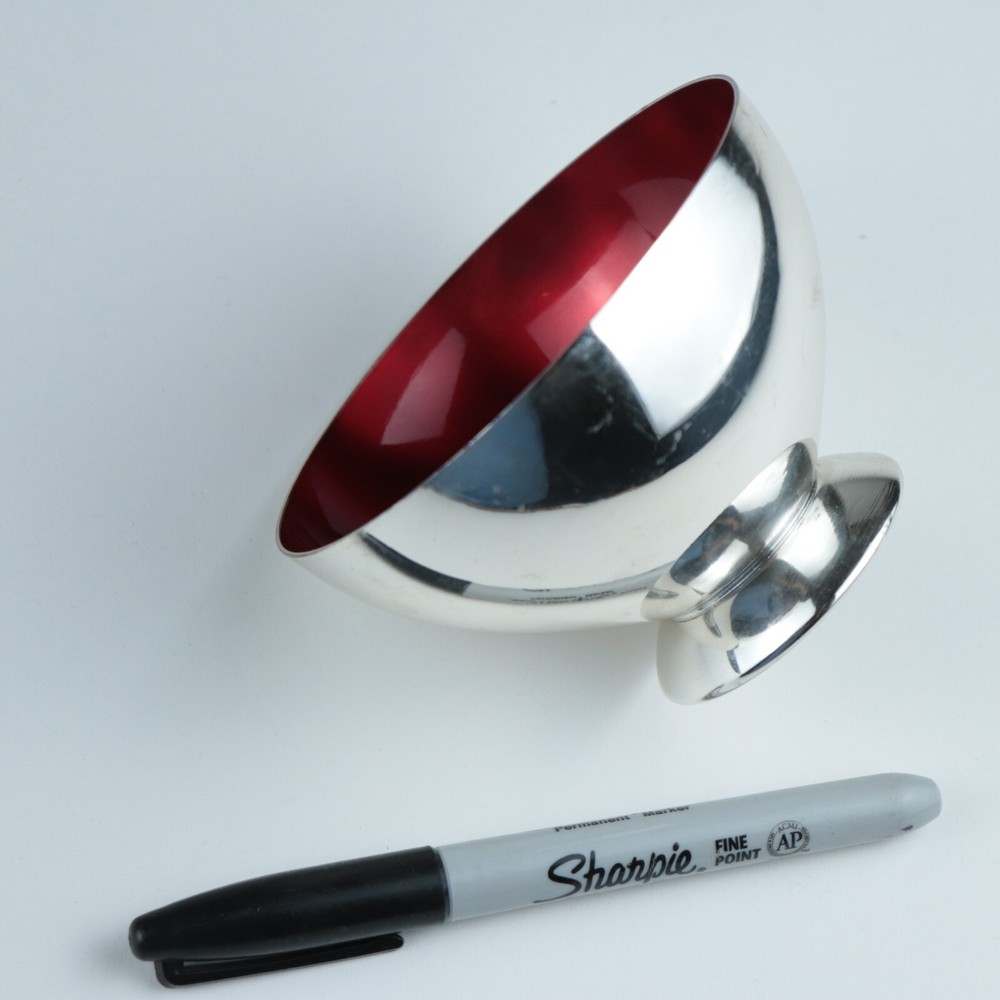 Silverplated MCM Germany Red Enamel-lined Footed 4" Pedestal Dish / Cup / Bowl