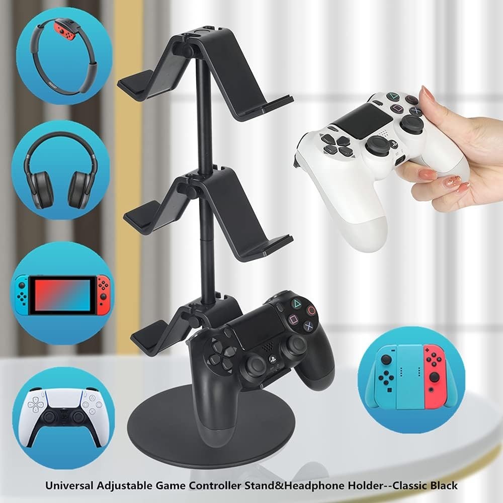 3 Tier Controller and Headphone Stand Adjustable Gaming Organizer Black