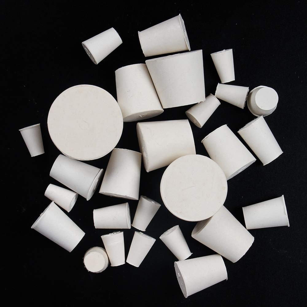 26 Pack Solid Rubber Stopper, White Lab Plug, 000# - 8# Sizes Assortment, 11 ...