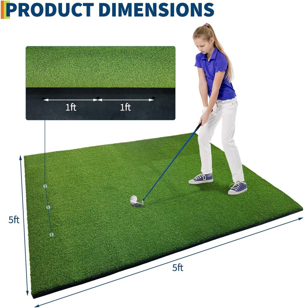 5 x 5 Golf Hitting Mat Premium Turf for Realistic Practice Experience