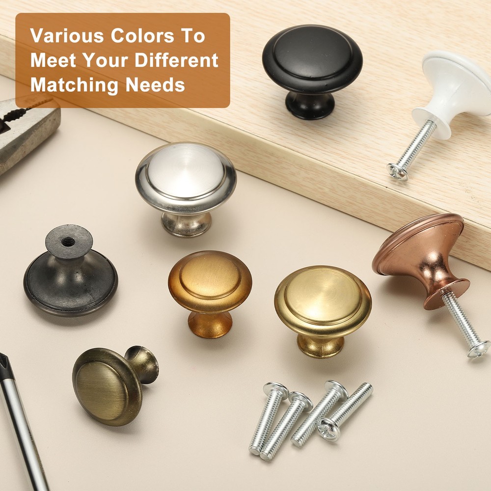 8 Pcs Stainless Steel Knobs, Single Hole Pull with Screw, 27mm Silver