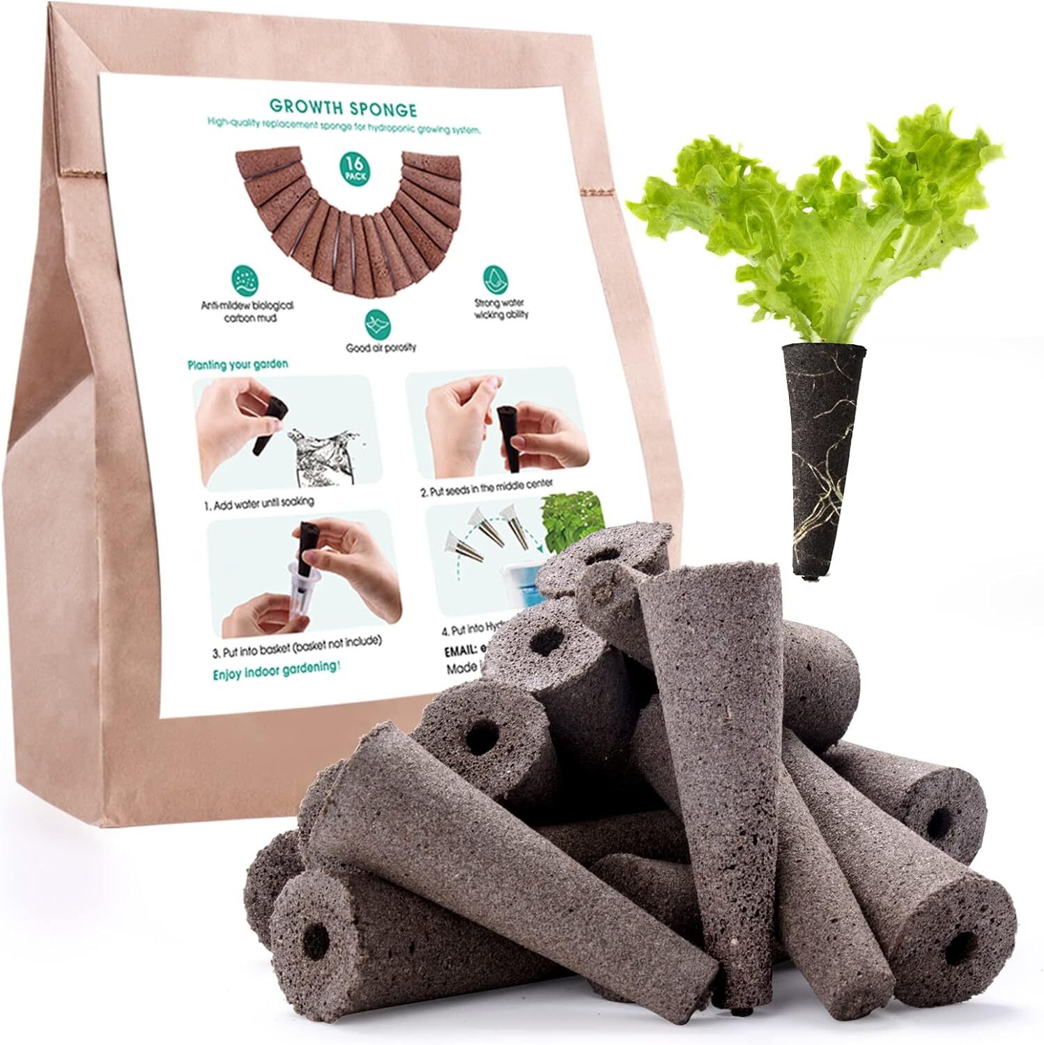 Grow Sponge Hydroponics Replacement Seed Starter Pods Plug Root Growth Kit