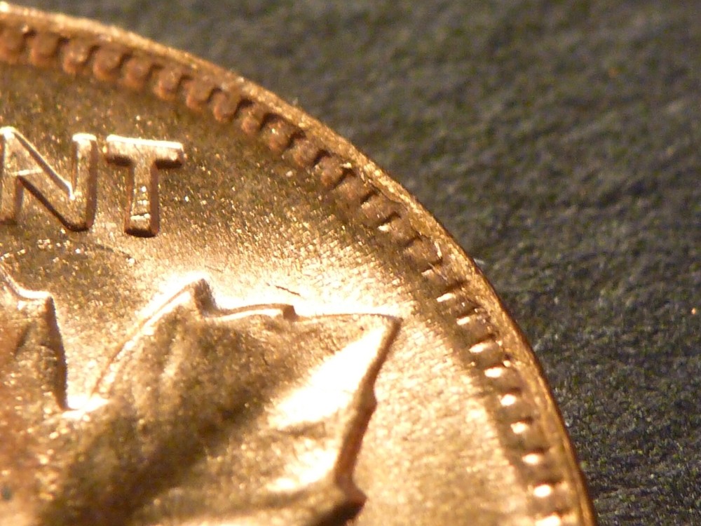 Misaligned reverse die - Canada 1964 BU 1-cent, from mint bag