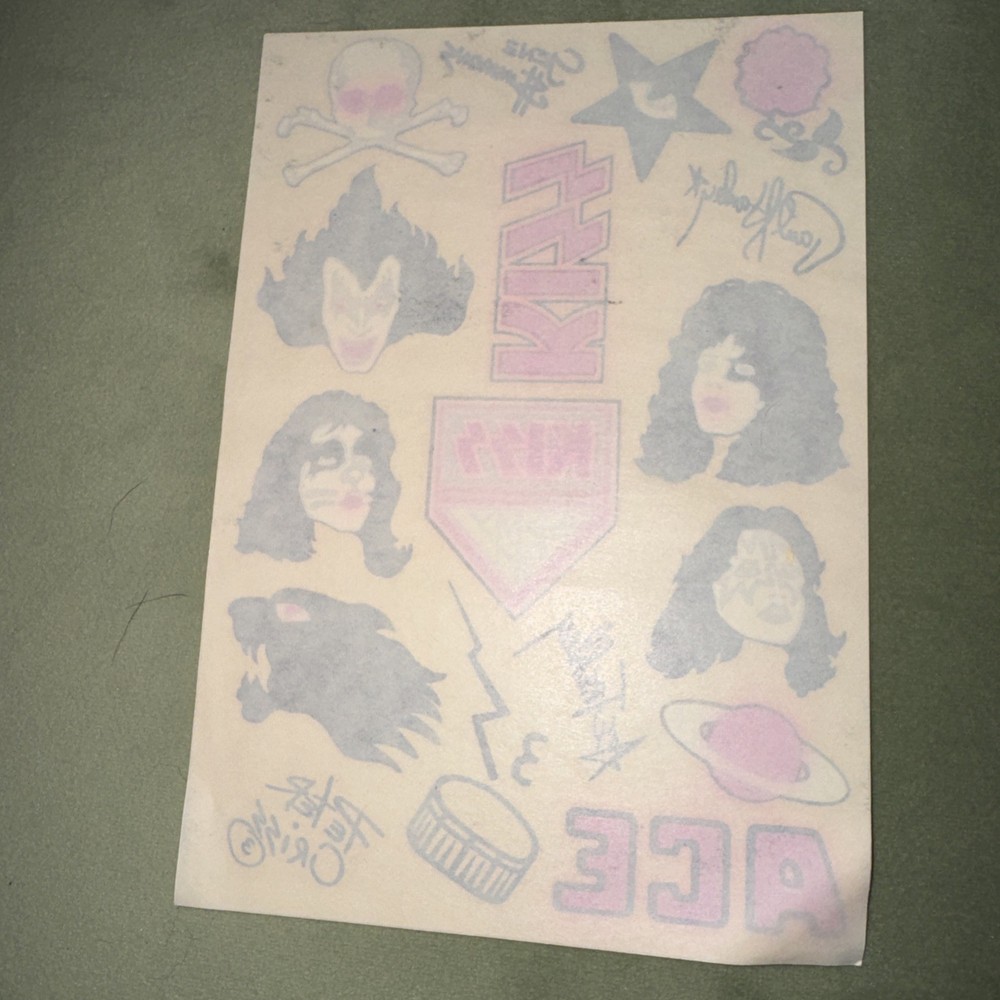 KISS Vintage Original Temporary Tattoo Sheet 1977 Album Insert Ace Frehley RARE