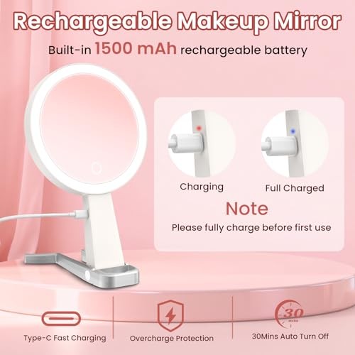 Makeup Mirror with Lights, 10X /1X Double-Sided Lighted Makeup White Silver