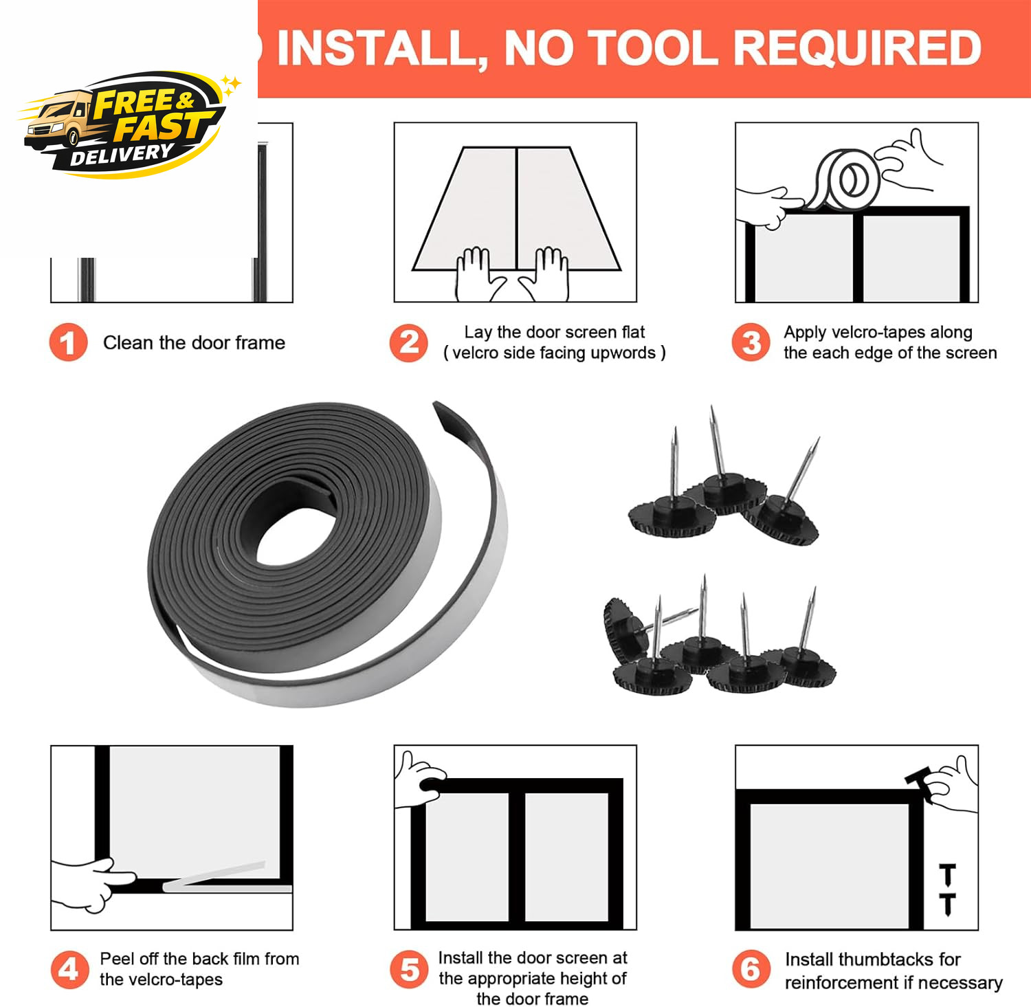 Magnetic Screen Door- Fit up to 36 X 80” Door. Heavy-Duty Screen Door Mesh with