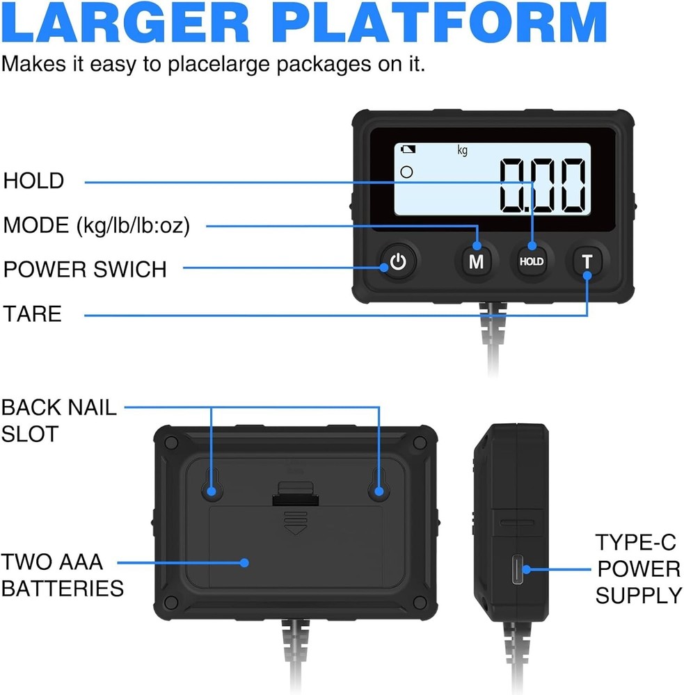 Compact LCD Postal Scale 440LB with Backlit Display - Ideal for Shipping Needs