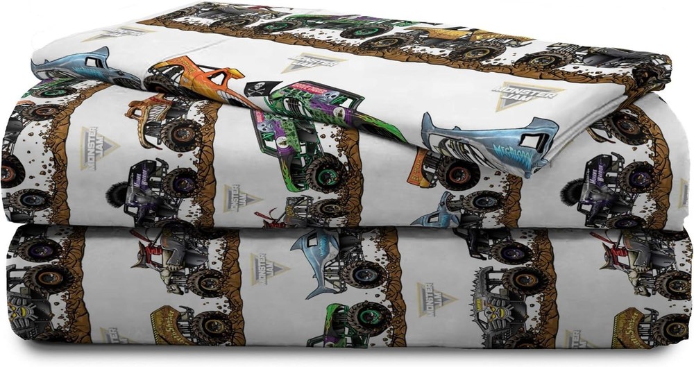 Monster Jam Tracks 4 Piece Twin Bed Set - Includes Comforter & Sheet Set - Be...