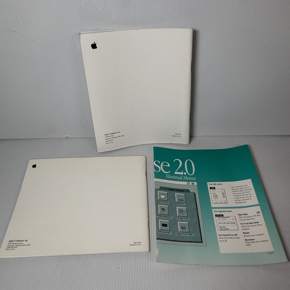 Apple At Ease 2.0 Owner's Guide Setup Quick Reference Card Manuals 3-Book Set