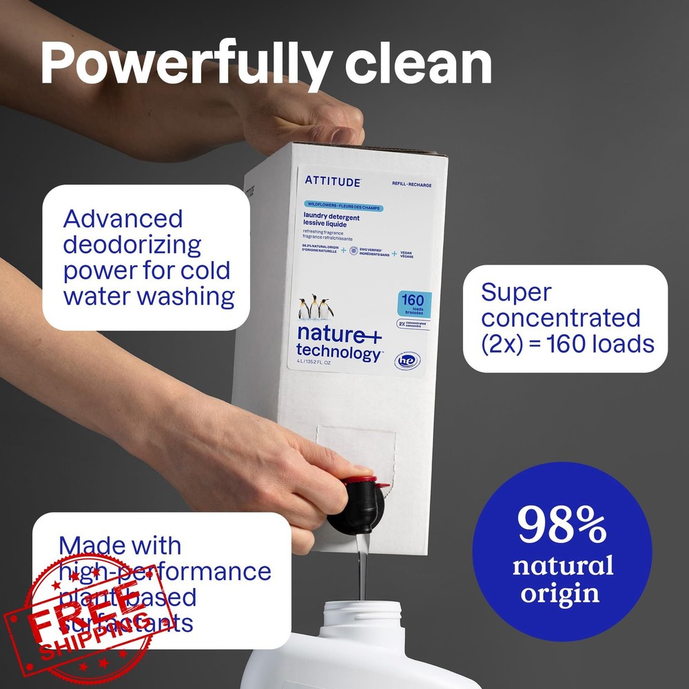 ATTITUDE Laundry Detergent Refill Summer Berries Plant-Based 160 Loads