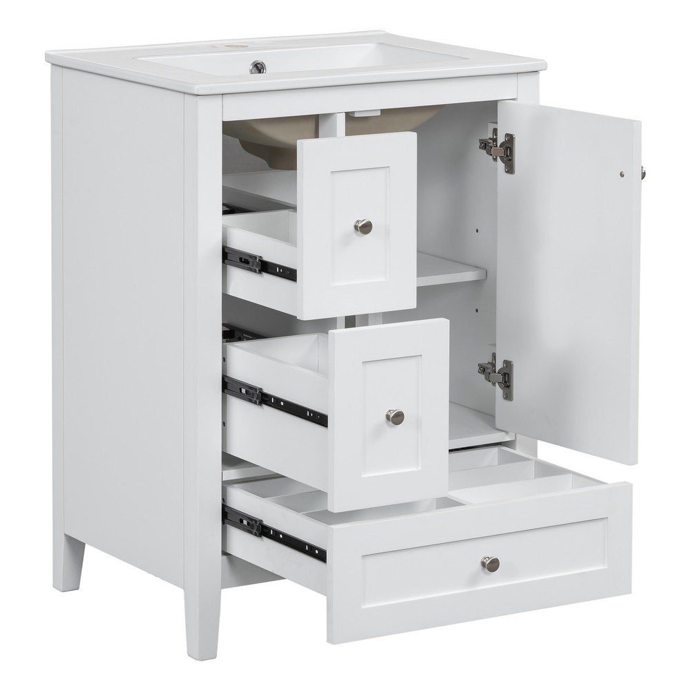 24" Bathroom Vanity w/Storage, Adjustable Shelf Modern Bathroom Storage Cabinet