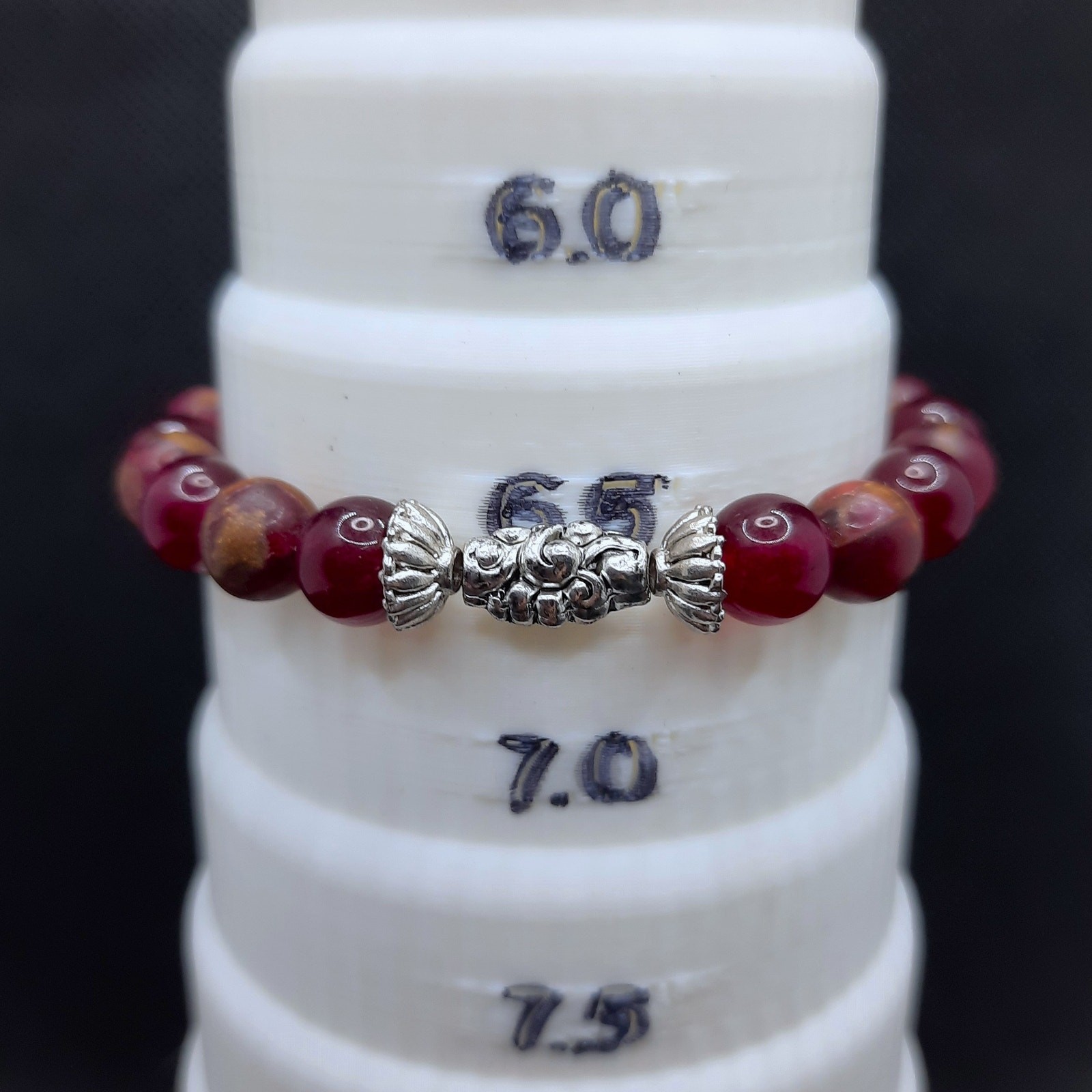 Red Jasper 8mm Beaded Bracelet with Tibetan Silver, New