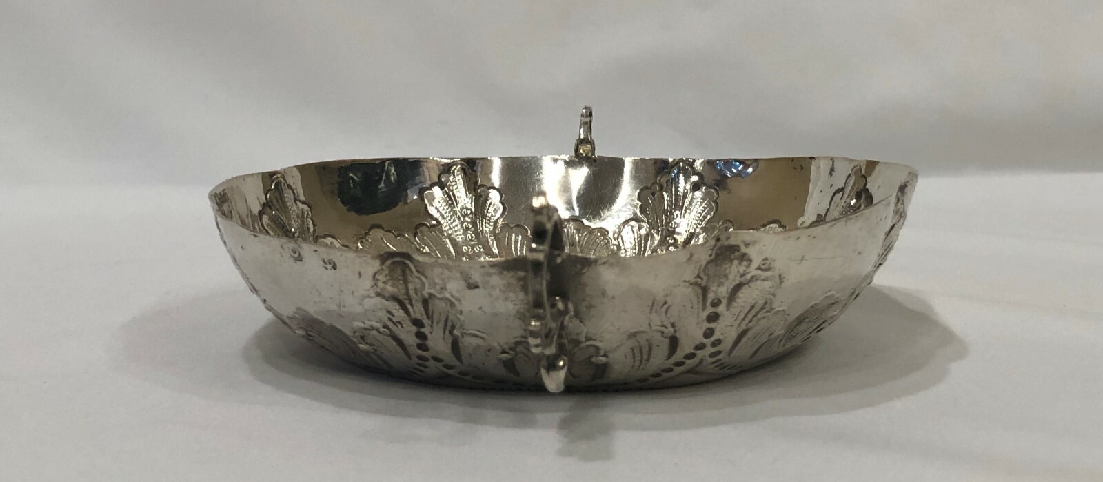Hanau Sterling Silver Folk Scene of Piper Bowl/Wine Taster Germany c. 1900