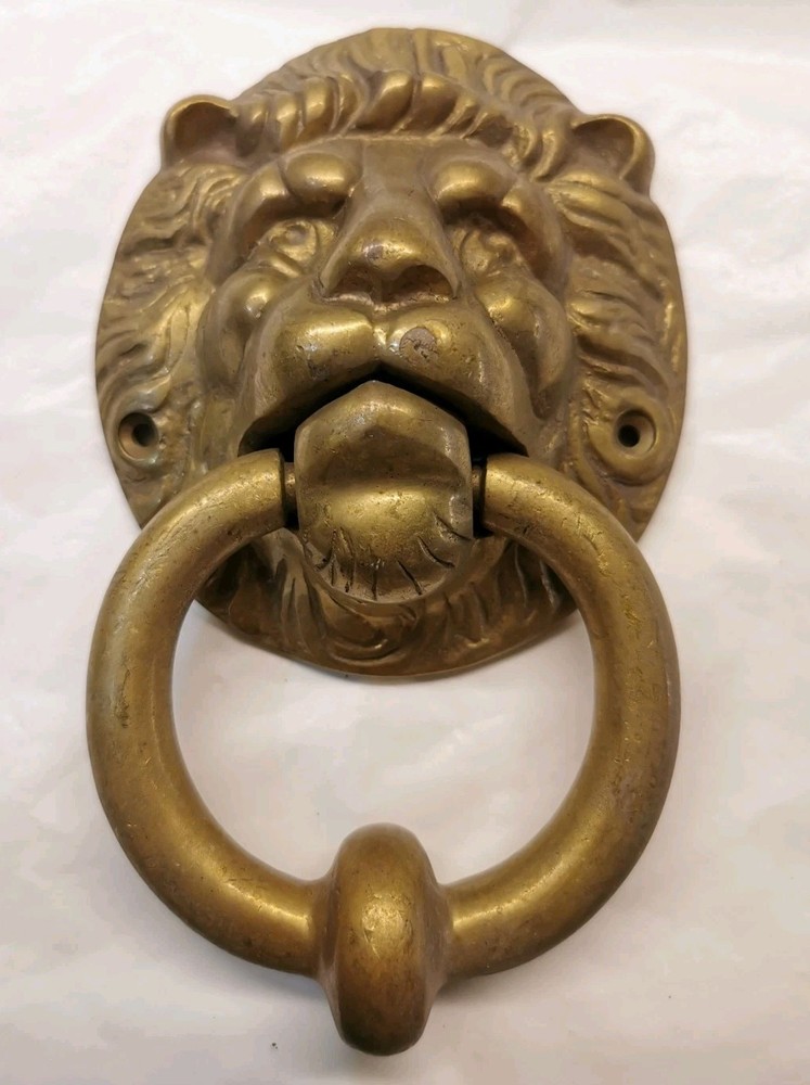 Vintage Solid Brass Round Lion's Face Door Knocker